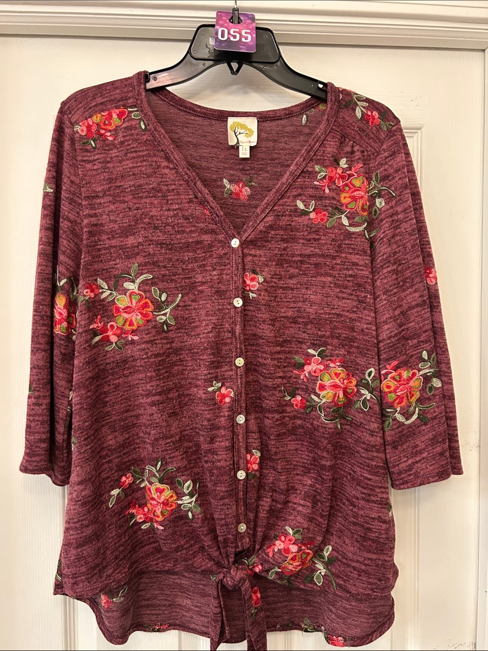 fig and flower Burgundy Floral Button-Front Top with Front Tie